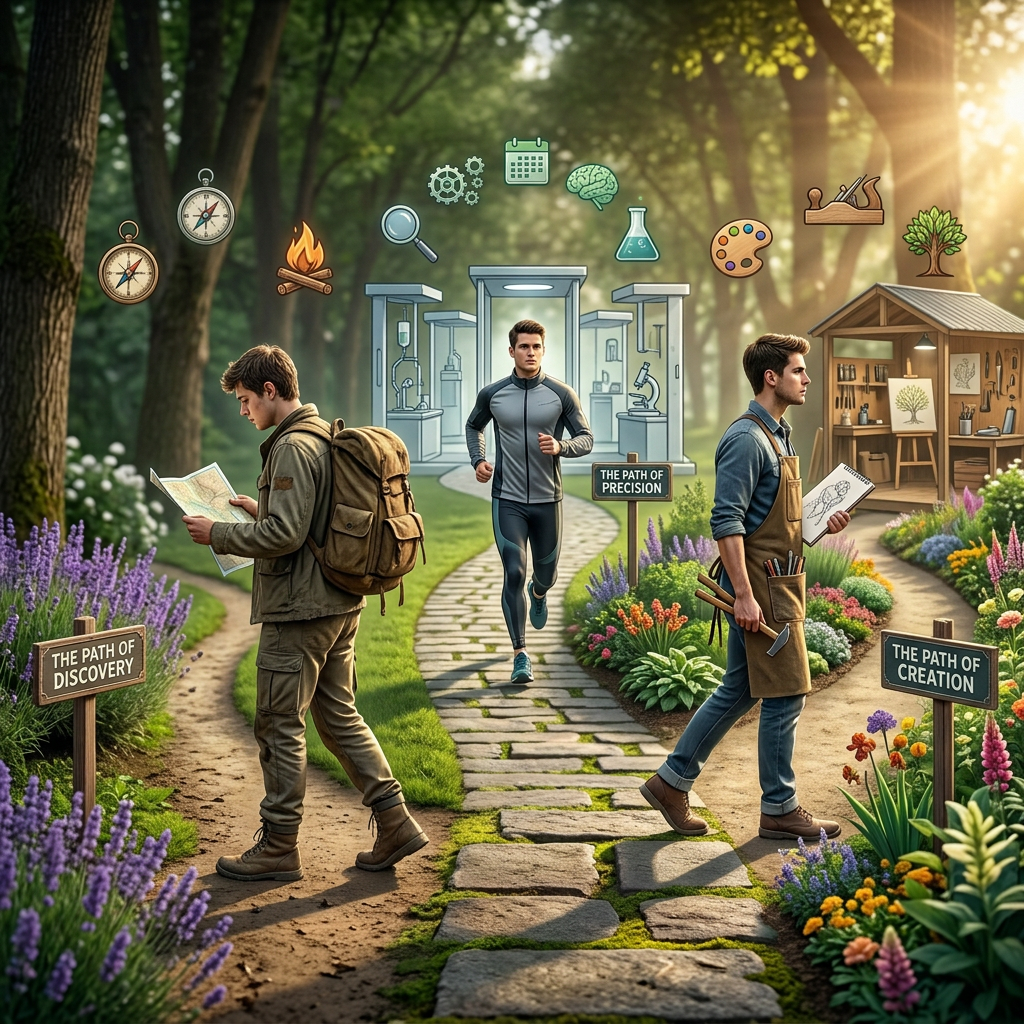 Text reads “THE TRANSFORMATIONAL POWER OF HABITS” above a youth and robotic figure on a garden path.